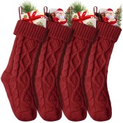 4 件装圣诞袜红色挂饰大号针织圣诞礼物家庭节日装饰